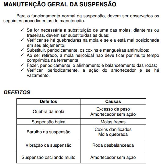 Manutenção Geral da Suspensão