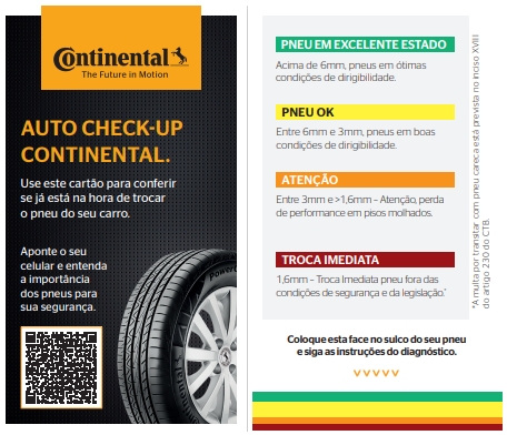 cartão para verificação de pneus